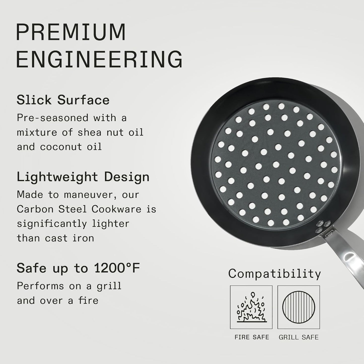 Made In Cookware - 12" Seasoned Carbon Steel Grill Frying Pan - (Like Cast Iron, but Better) - Professional Cookware - Crafted in Sweden