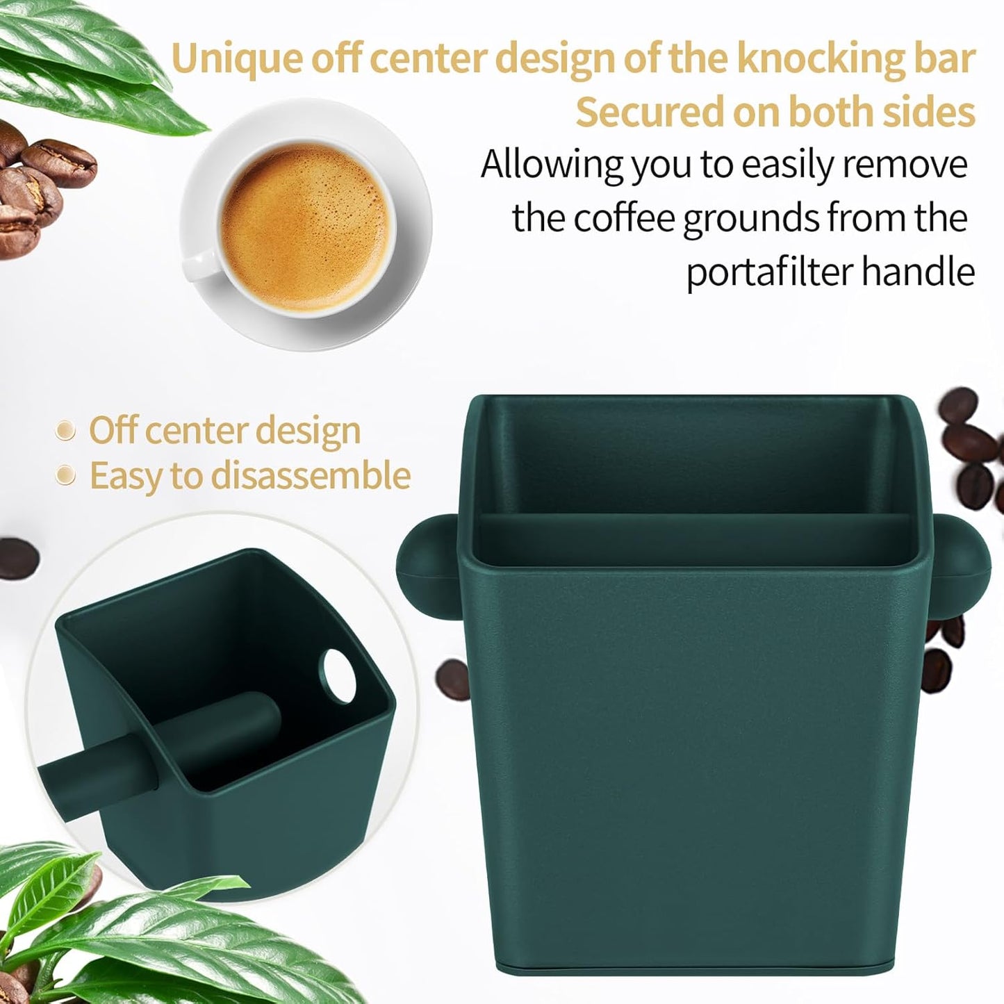 Espresso Knock Box Square High Side Wall Splash Prevention Design Knock Box Shock Absorbing Non Slip Knock Box Espresso With Removable Knock Bar Espresso Accessories for Home/Office