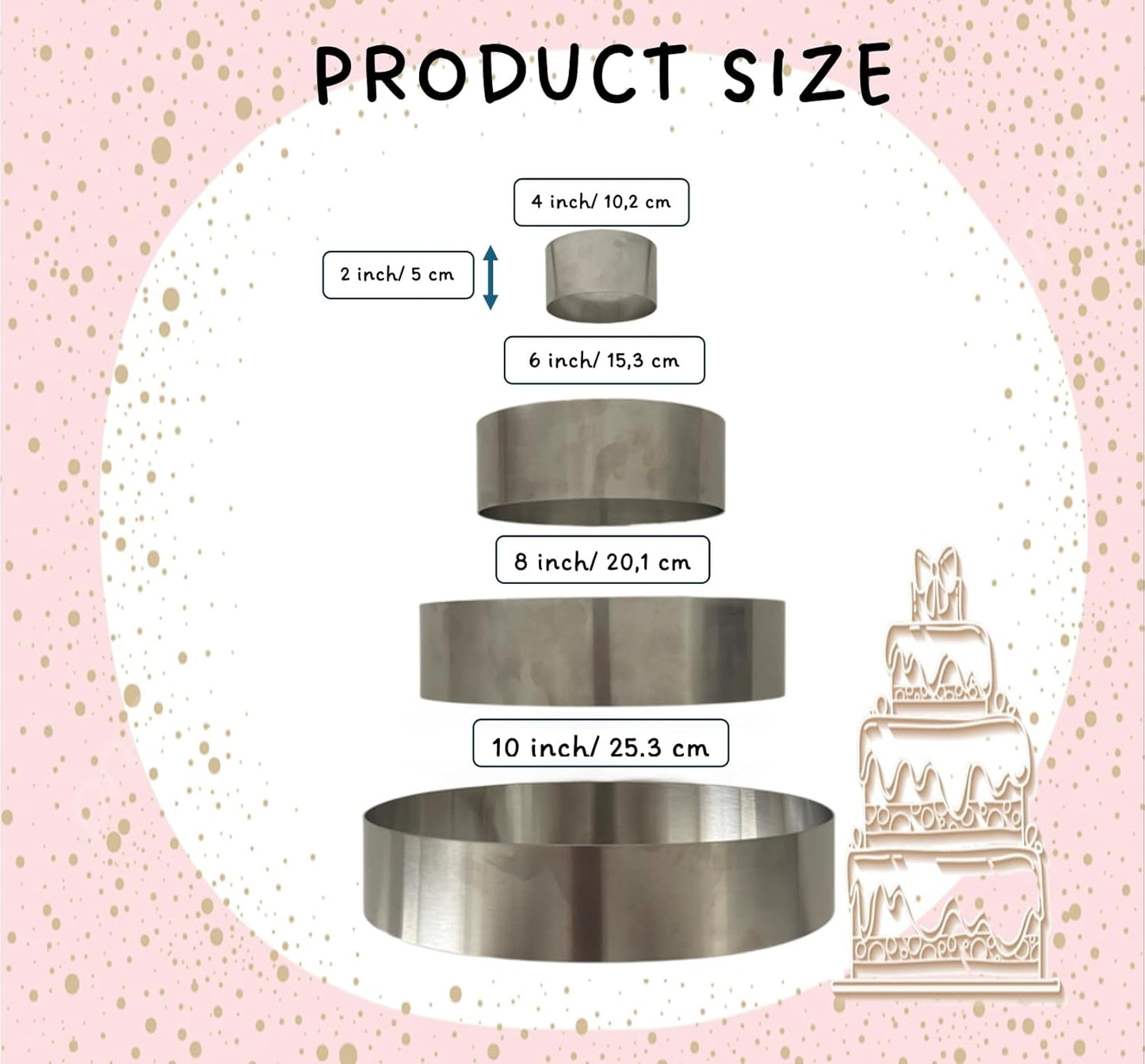 Maystore's Set of 4 Cake Rings 4-6-8-10 Inch – Round Cake Cutter Ring Mold with Premium Stainless Steel – Perfect Cake Ring for Baking, Pastry, and English Muffin – Ideal for Creating Circles.