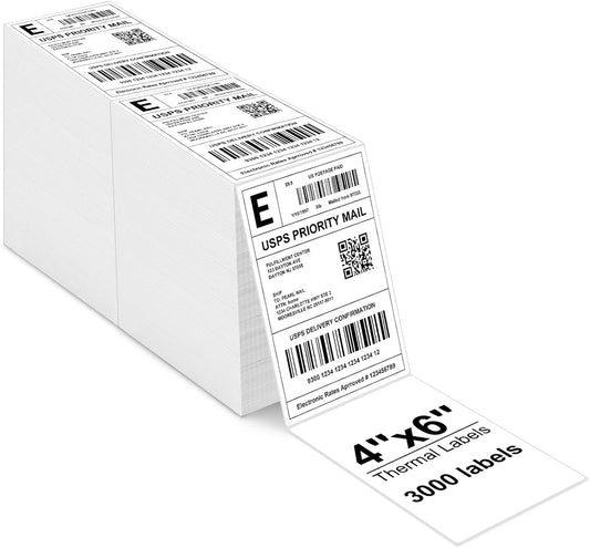 4x6 Direct Thermal Labels | 3000/Stack, BPA-Free & Waterproof | Compatible with Thermal Printers