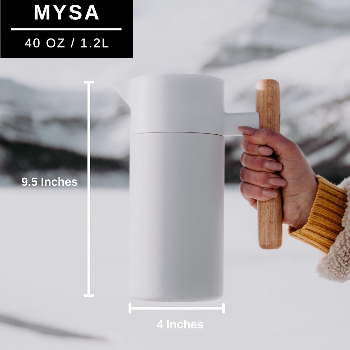 Hastings Collective Thermal Coffee Carafe 40 Oz - Stainless Steel Double Walled Vacuum Insulated Carafe - 1 Liter Thermal Coffee Pot Thermos, Travel Size Beverage Dispenser with Tea Infuser (White)