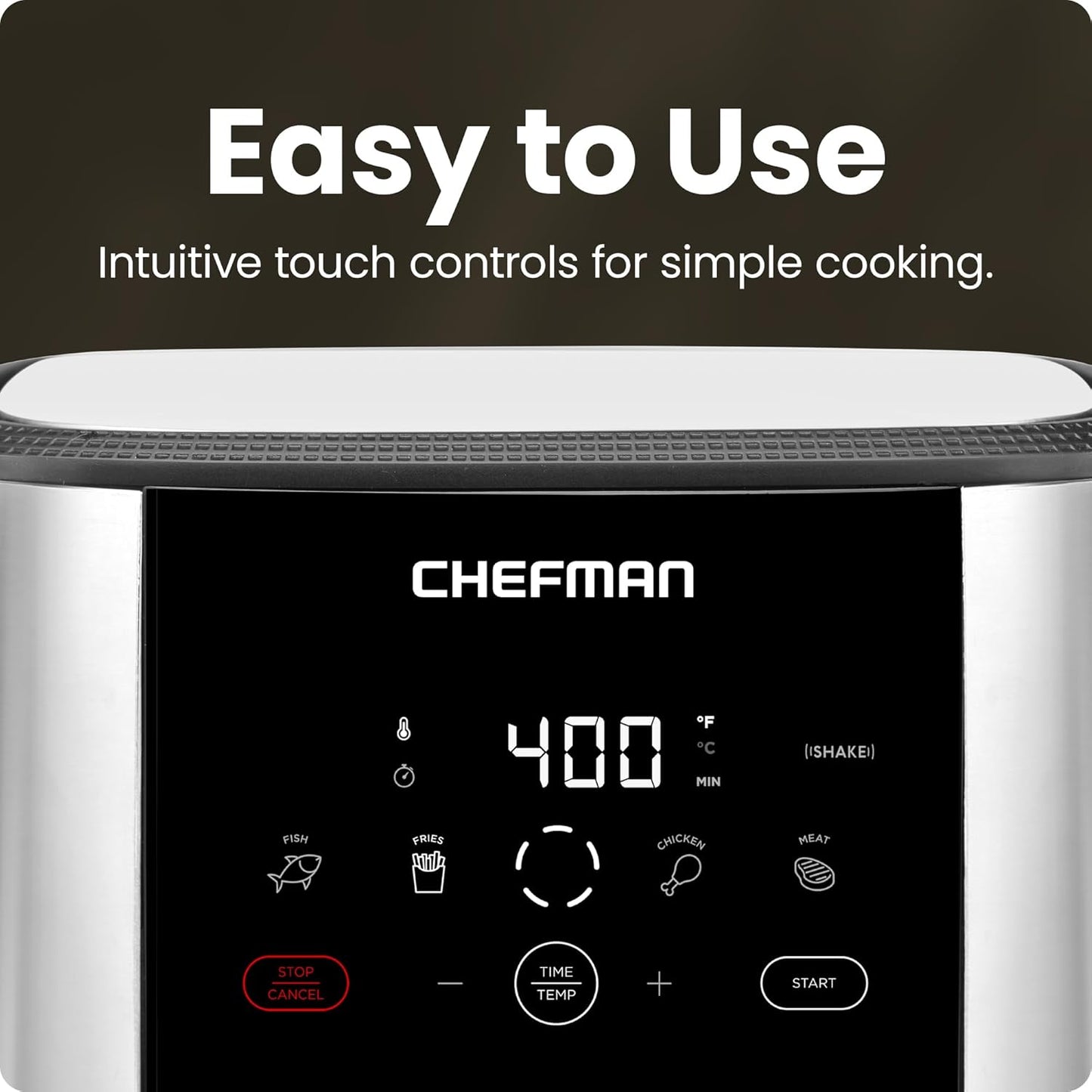 Chefman TurboFry Touch Air Fryer, Large 5-Quart Family Size, One Touch Digital Control Presets, French Fries, Chicken, Meat, Fish, Nonstick Dishwasher-Safe Parts, Automatic Shutoff, Stainless Steel