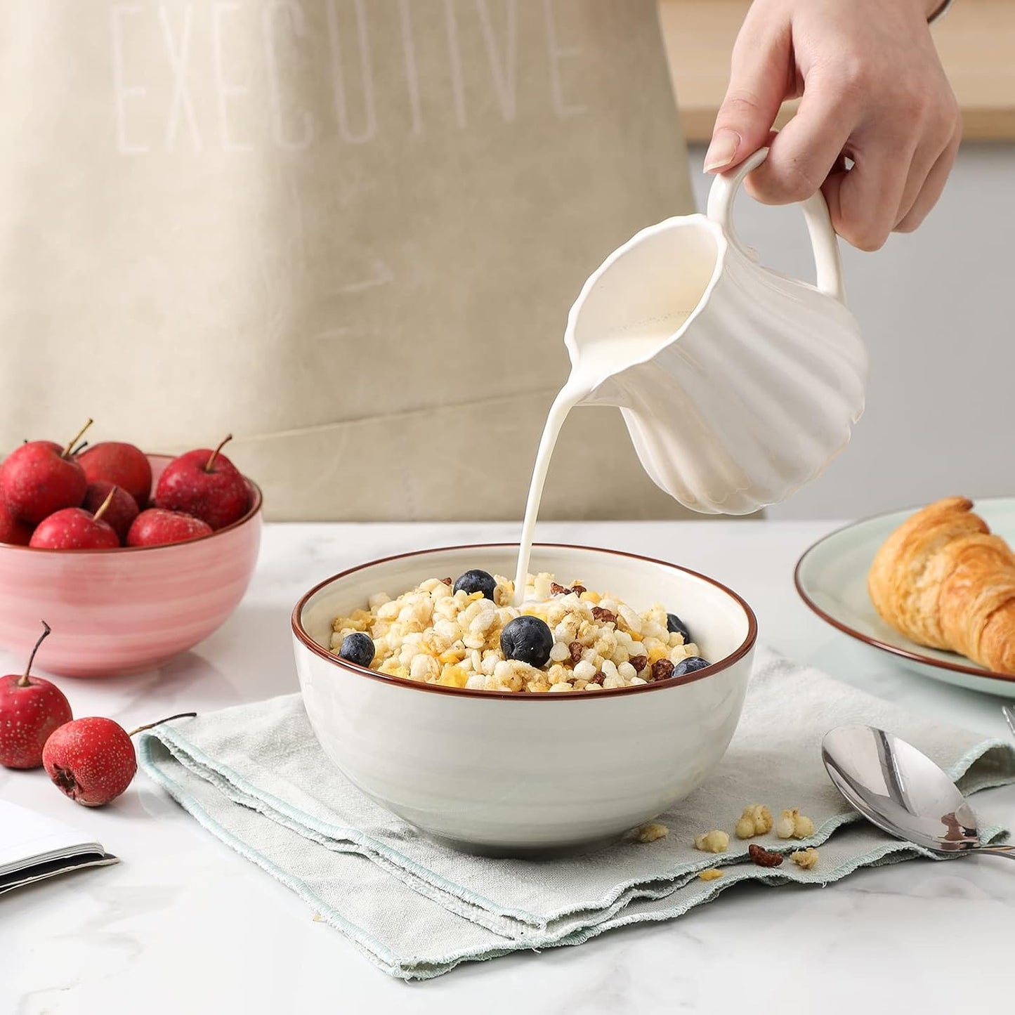 Selamica Ceramic 24 Oz Cereal Bowls Set, Deep Soup Bowls, 5.9 Inch Porcelain Kitchen Bowls for Pasta Salad Dessert Oatmeal Ramen, Microwave Dishwasher Safe, Set of 6, Gradient Color