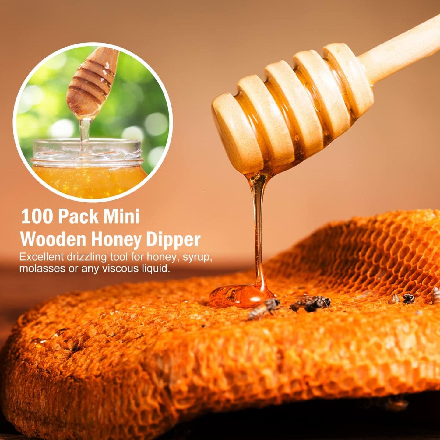 100 PCS Wooden Honey Dipper Sticks, 3 Inch Honey Sticks Mini Honeycomb Sticks, Mini Honey Dipper Honey Stirrers for Honey Jar Dispense Drizzle Honey and Wedding Party Favors Gift