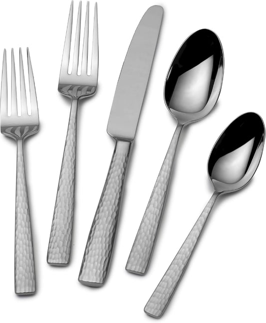 Mikasa Oliver Satin Flatware Set for 12, 65 Piece 18/10 Stainless Steel Silverware with Stylish Satin Finish and Serving Utensils, Durable Dinnerware Service