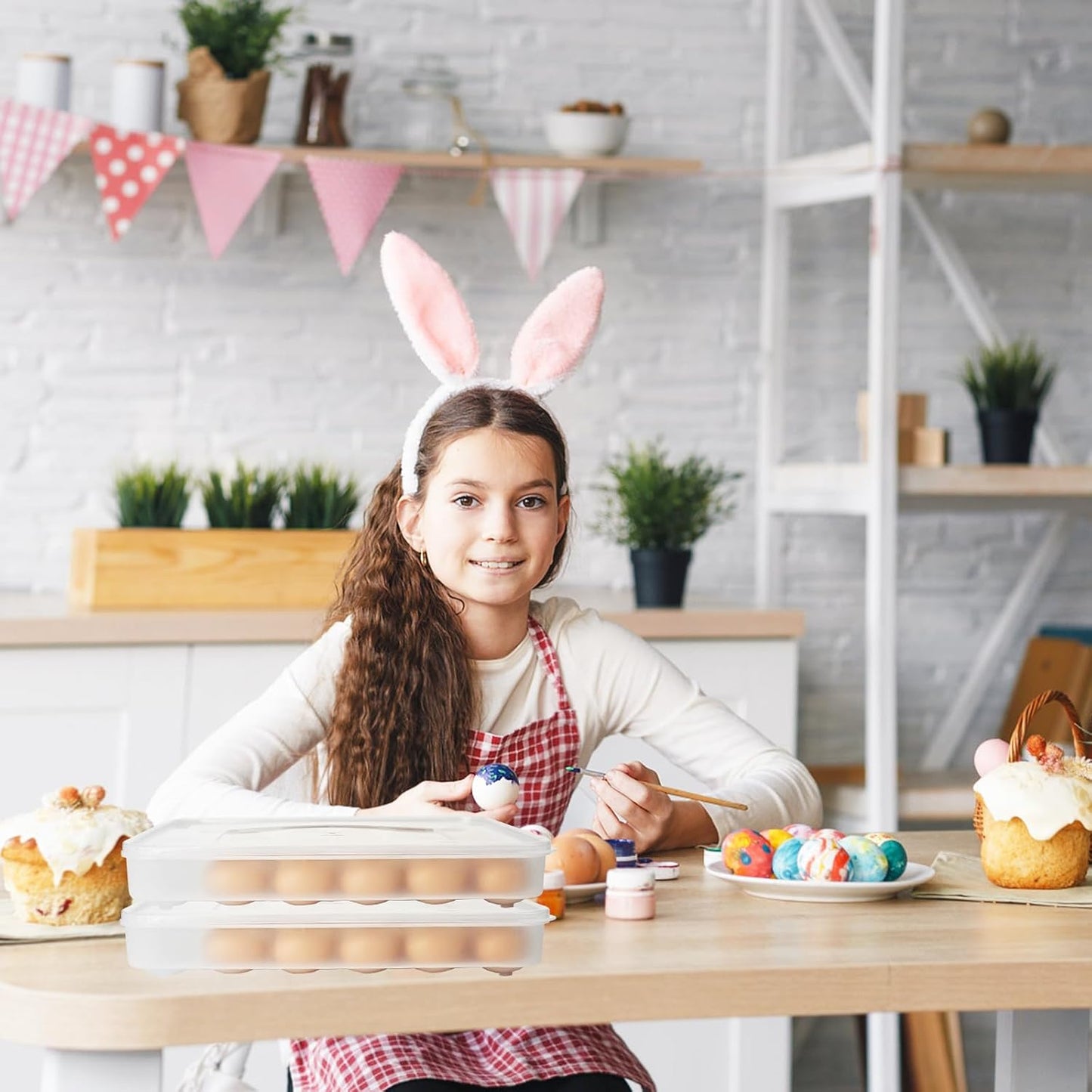 Easter Covered Egg Holder,Deviled Egg Containers with Lid,Stackable Plastic Egg Storage Container for Fridge,Thanksgiving Party,Keep Fresh,Kitchen Supplies(30 Eggs)