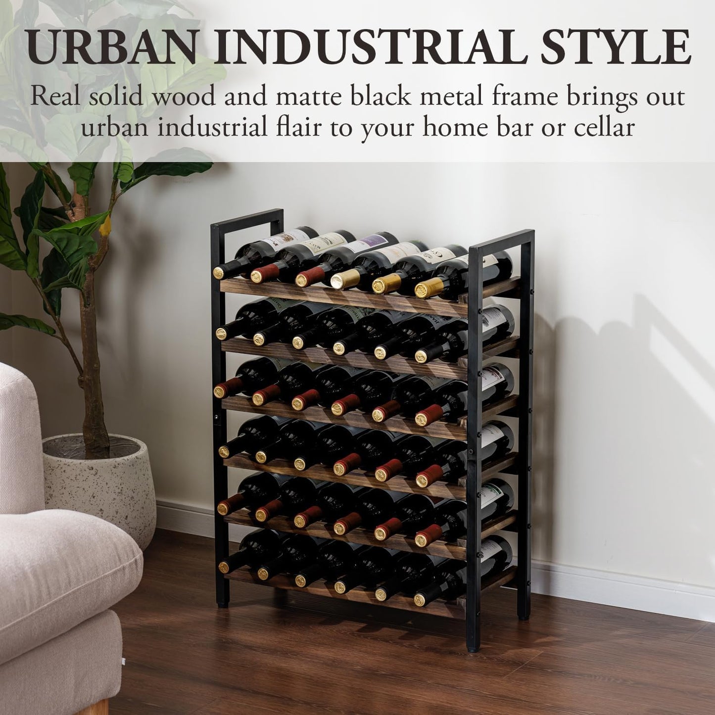 MyGift Wine Rack Freestanding Floor Stand, 9 Tier Wine Bottle Shelf - Holds up to 54 Bottles (Solid Wood)