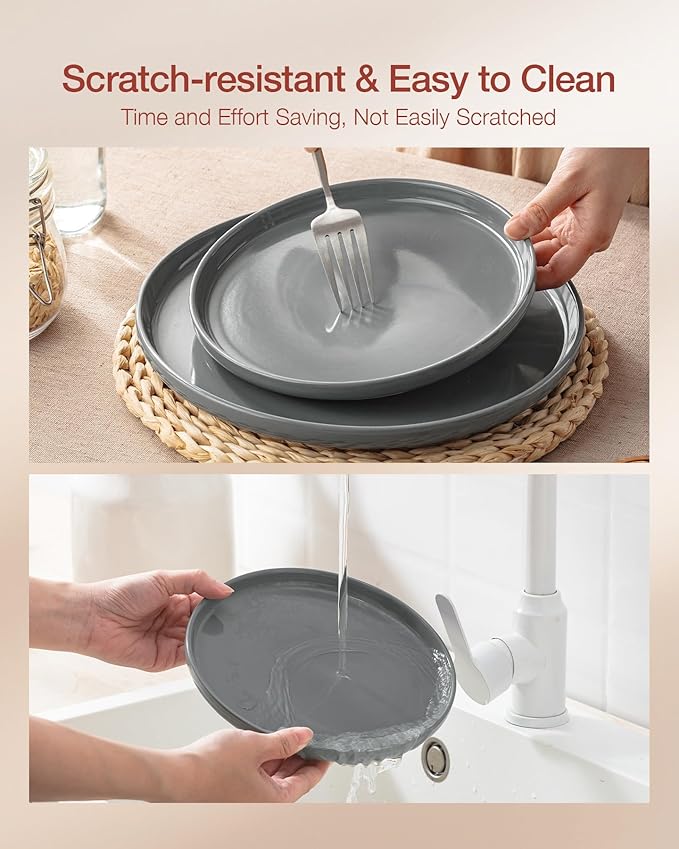 Famiware Milkyway Stoneware Dinnerware Sets with Mugs, Service for 4 (16pcs), Plates and Bowls Sets, Scratch Resistant, Microwave and Dishwasher Safe Dishes Set, Dark Gray