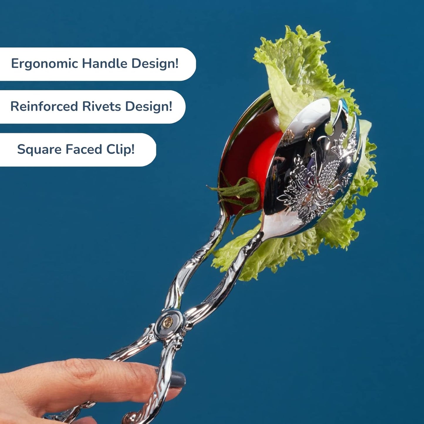 Regent Stainless Steel Salad Tong, Cooking Tongs Bread Tongs, Multifunctional Scissors Serving Tong for Vegetables, Salads, Meat, Desserts, Appetizers, Steaks, Etc. (Silver)