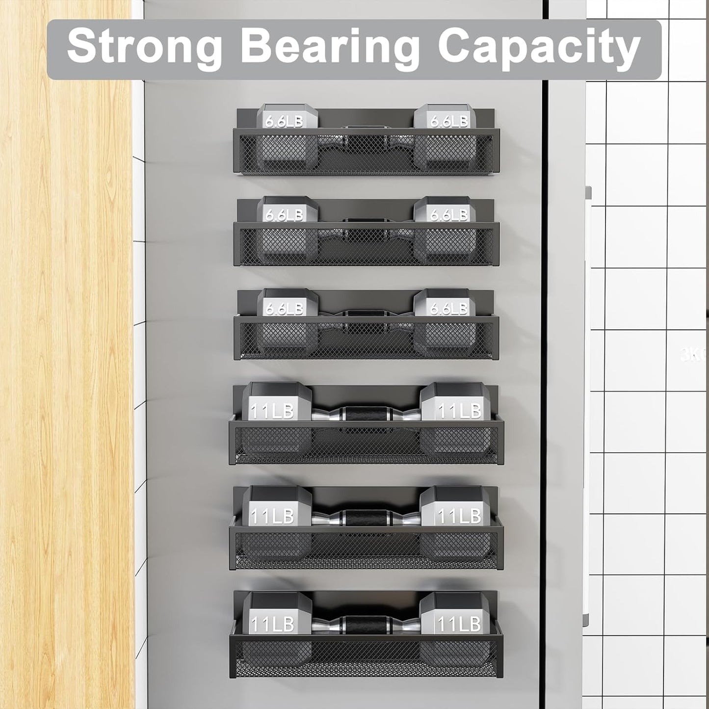 Magnetic Spice Rack for Refrigerator, 6 Pack Magnetic Shelf, Fridge Magnet Organizer with Moveable 12 Hooks, Magnetic Fridge Shelf for Kitchen Organization and Storage (6 Pack)