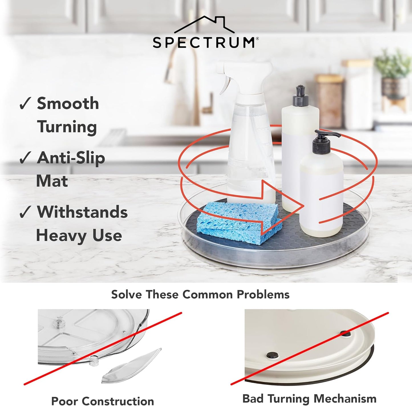 Spectrum Lazy Susan Organizer, Hexa Grande 14.5" - Lazy Susan Turntable for Cabinet, Refrigerator, Pantry, Table, & Shelf - Rotating & Spinning Pantry Organization - Spice Rack Storage for Fridge