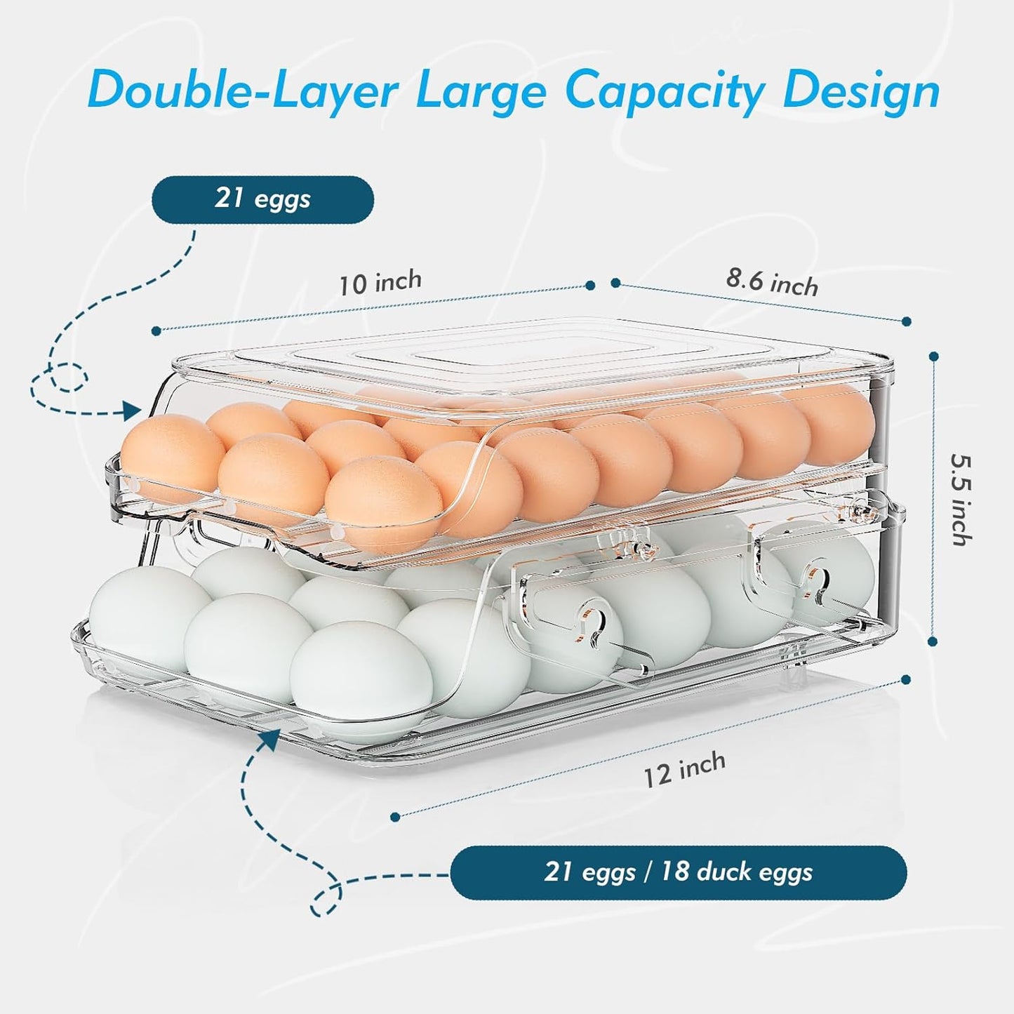 Egg Holder for Fridge, Automatic Steady Rolling Egg Dispenser with Silicone Bumpers, Egg Container With Lid, Large Capacity Clear Egg Holder for Kitchen or Pantry Organizers&Storage