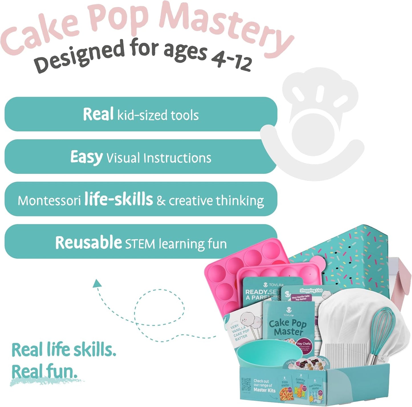 Tovla Jr. Ultimate Cake Pop-Making Kit for Kids – Fun DIY Baking Kit, STEM Activity for Ages 4+, Visual Learning Cake Pop Molds & Tools Set, Great Gift for Young Chefs