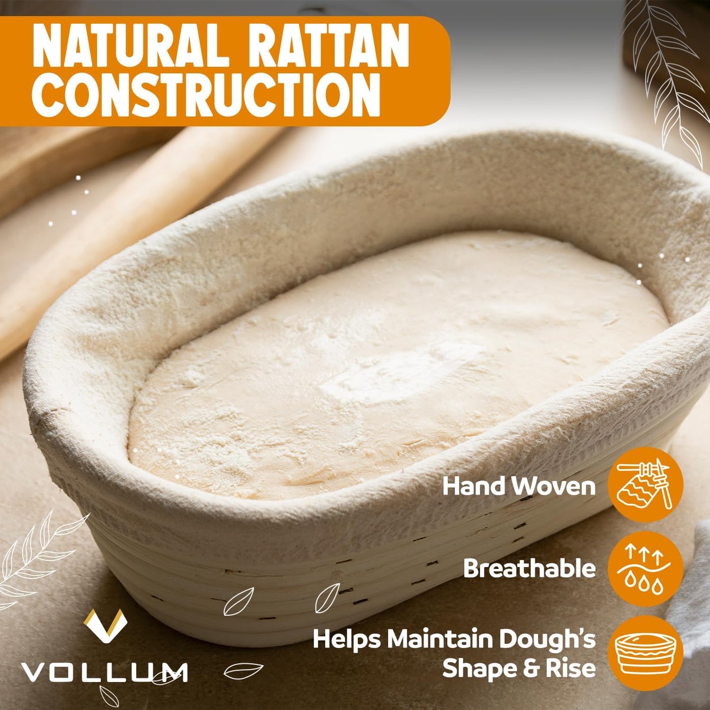 Banneton Bread Proofing Basket Sourdough Proofing Basket for Beginners & Professional Bakers, Handwoven Rattan Cane Bread Maker for Artisan Breads, 8.5 x 3 Inch, 1-Pound Round Brotform