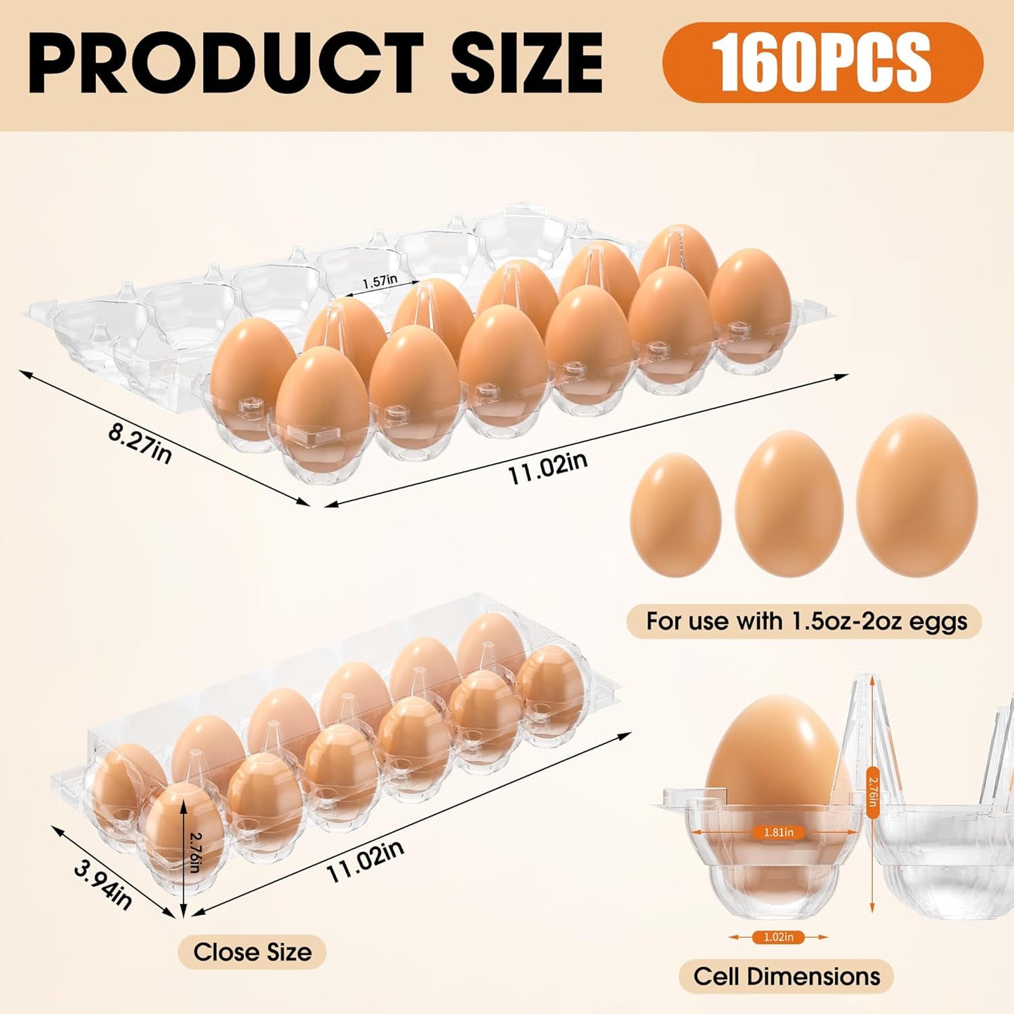 160 Pack Egg Cartons Cheap Bulk, 12 Count Clear Empty Egg Cartons for Fresh Chicken Eggs, 2x6 Grids Reusable Egg Holder Trays for Refrigerator Use, Chicken Farming, Family Storage and Market Purpose