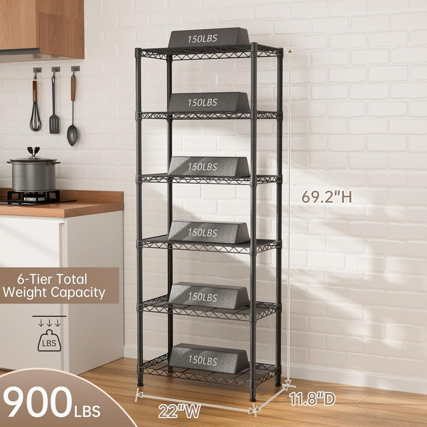 SINGAYE 6 Garage Heavy Duty Shelving Unit Kitchen Pantry Close Home Organizers and Storage Bathroom Shelf Laundry Room Organization Industrial Book Metal Wire Adjustable Shelves