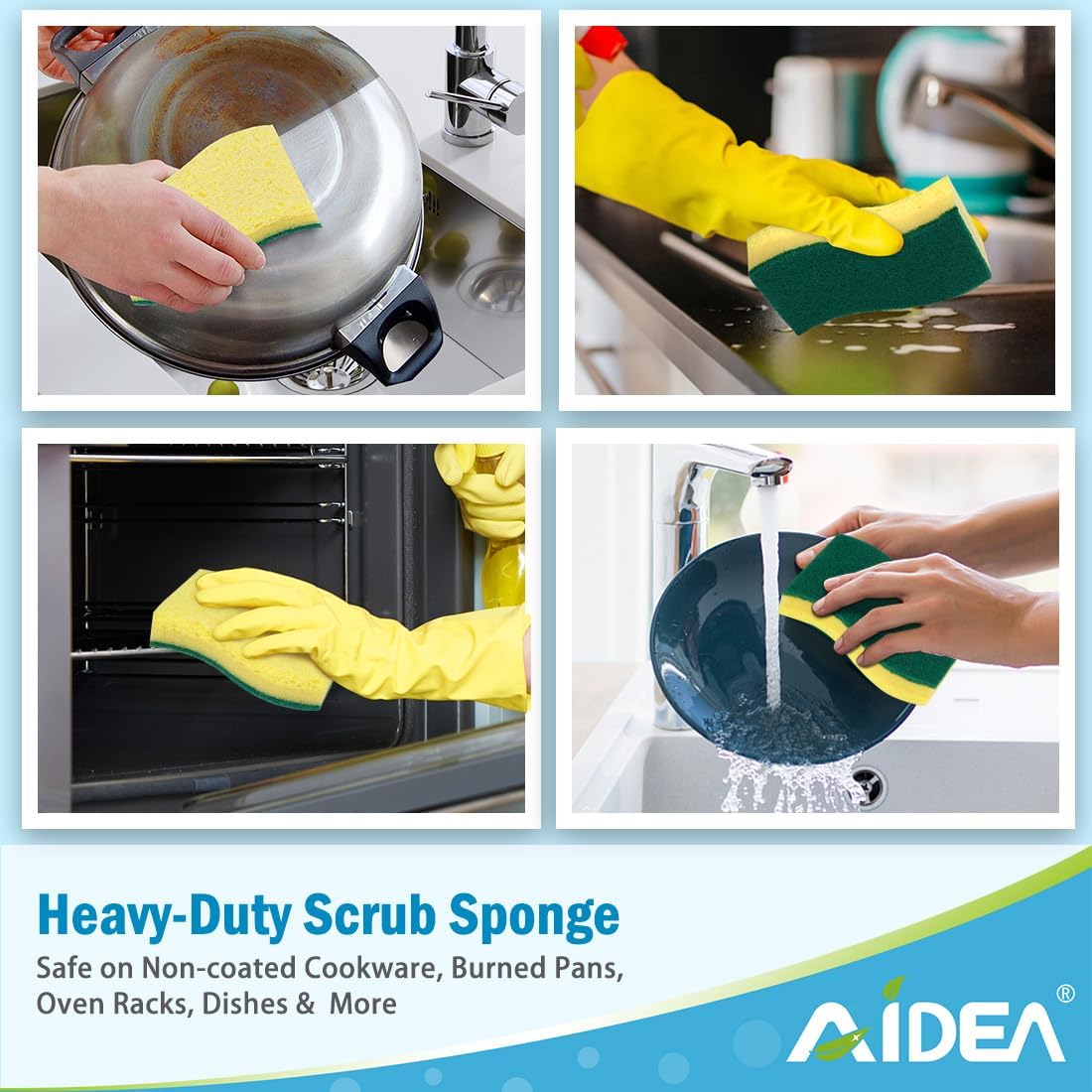 AIDEA Heavy-Duty Scrub Sponges, 24Count, Sponge for Non-Coated Cookware, Kitchen Sponges for Dishes, Scrubbing Power for Tough Messes, Cleaning Sponge for Kitchen, Bathroom, Household