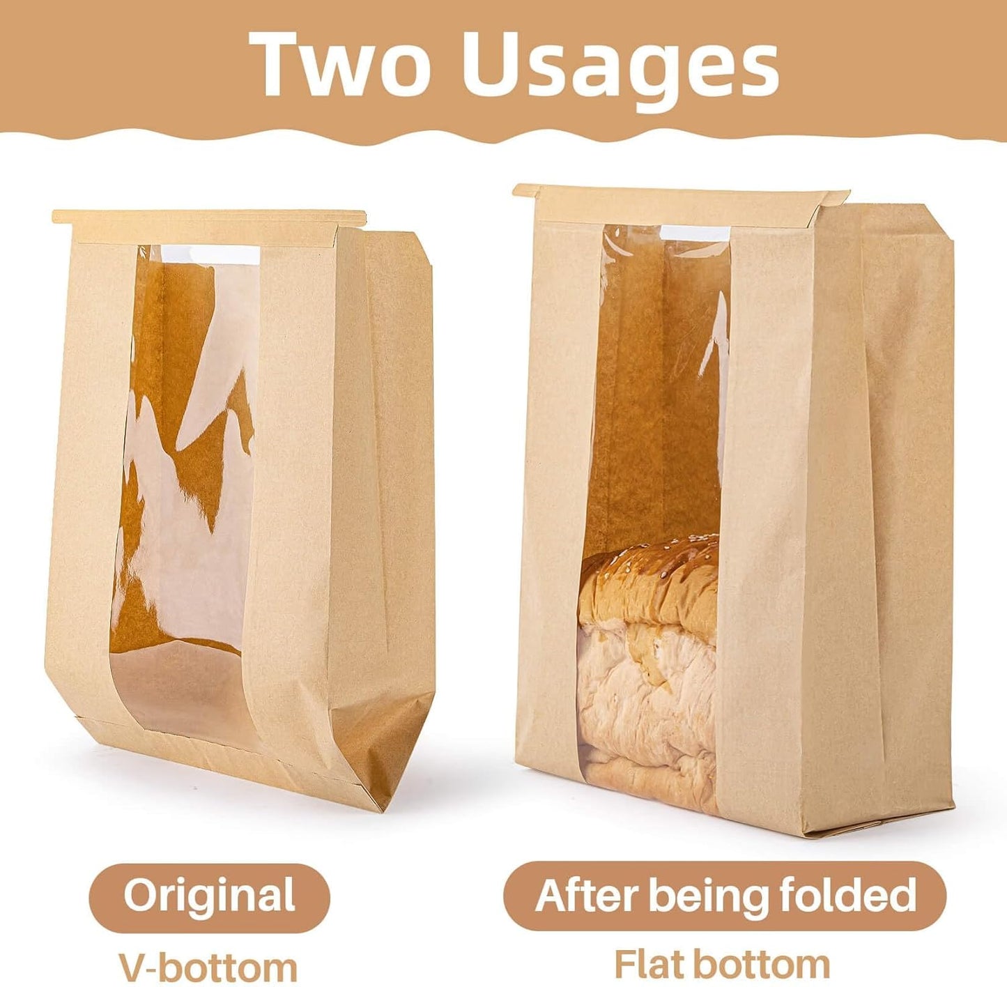 24 Bread Bags with Reusable Ties - Homemade Sourdough Bread Storage Bags Brown Paper Bagel Loaf Bakery Bags with Window Toast Bags with Resealable Ties Disposable Baked Goods Sale Packaging