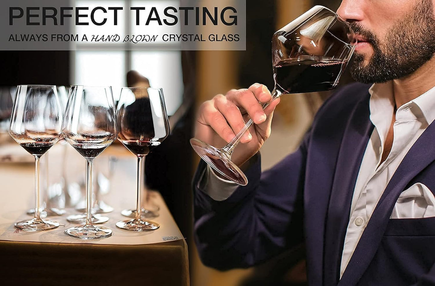 LUNA & MANTHA Red Wine Glasses Set of 4, Crystal White Wine Glass with Long Stem (18 oz), Dishwasher Safe, Hand Blown, Perfect for Daily Use, Party, Father's Day Gift