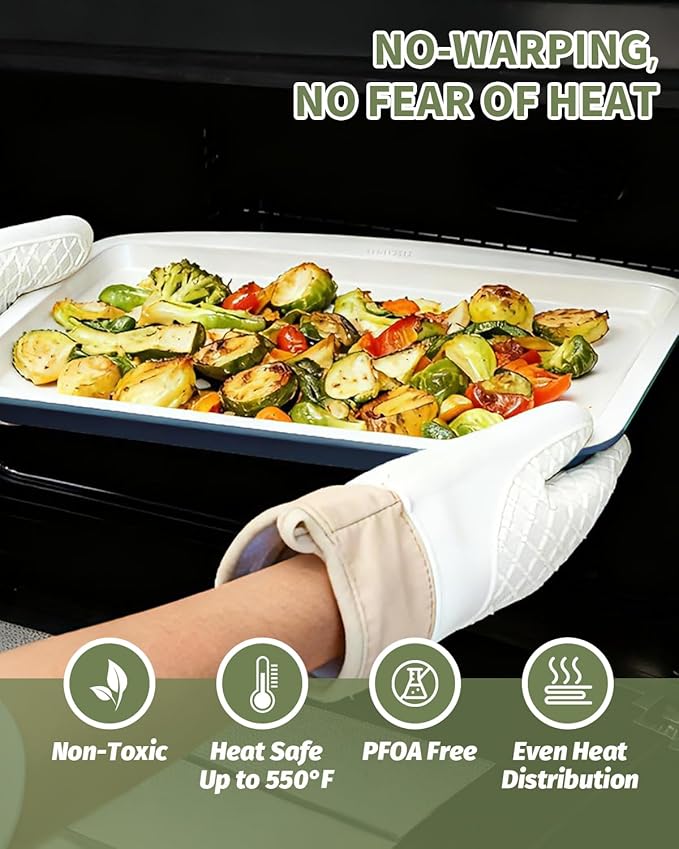 Ceramic Nonstick Baking Pans Set, Non Toxic 33 PCS Stackable Bakeware Sets, 550°F Oven Safe Baking Sheet & Pans, Warp-Free, Dishwasher Safe, PTFE/PFOA/PFOS-Free (Blue)