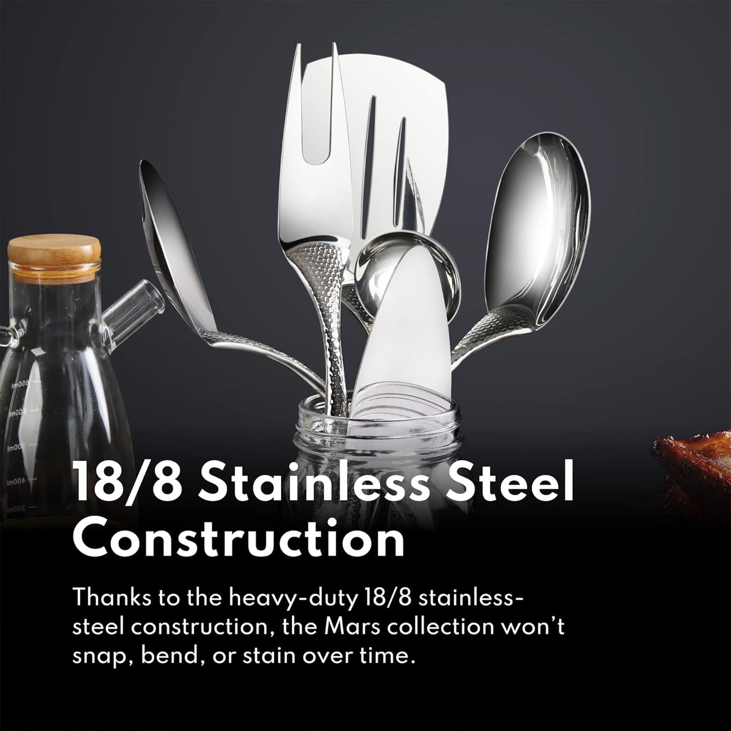 New Star Foodservice Mars Collection, Stainless Steel, Hammered Handle Slotted Spatula, 14.4-Inch, 7.2 Ounces