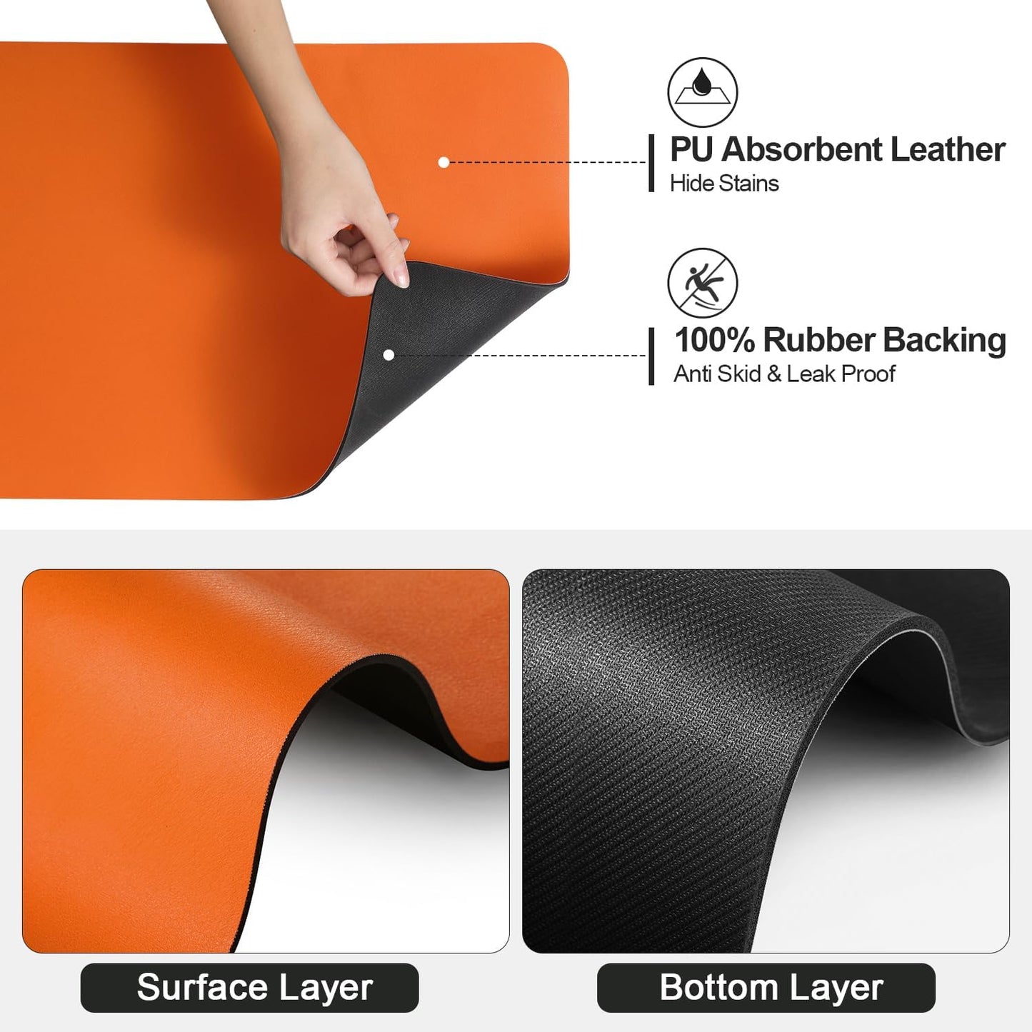 Dish Drying Mat for Kitchen Counter | Coffee Bar Mat for Countertops | Heat Resistant Drainer Mat with Non-slip Rubber Backed | Hide Stain Kitchen Absorbent Draining Mat | Orange 18"x28"