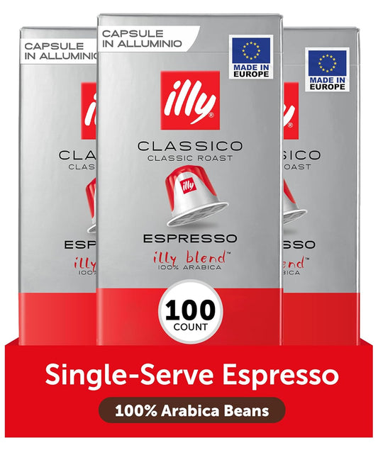illy Aluminum Espresso Capsules - Compatible with Nespresso Machines - Classico Medium Roast Coffee - Mild & Balanced - Notes of Caramel, Orange Blossom & Jasmine Single Serve Capsules - 10 Count (Pack of 10)