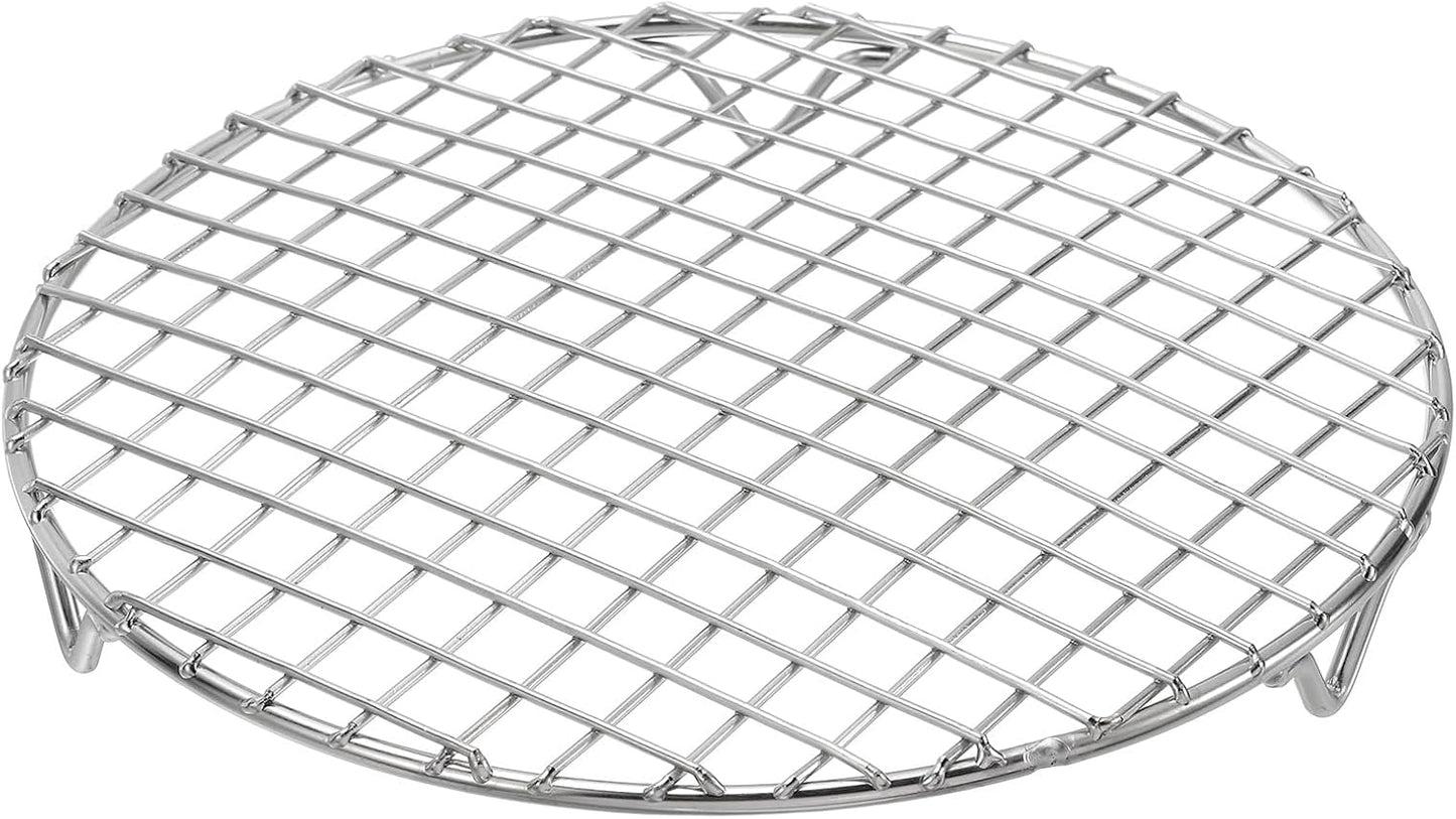uxcell Round Cooking Rack with Legs, Dia 8.9 Inch 304 Stainless Steel Barbecue Grill for Cooking Baking Barbecue Air Fryer Racks, Silver