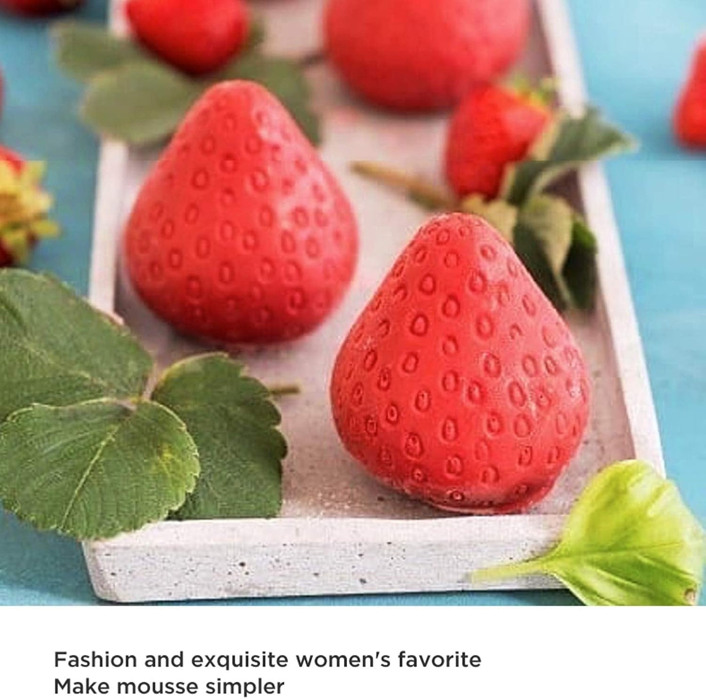 OCPO KITCHEN Strawberry Silicone Mold for Baking Mousse Cake, French Fruit Dessert, Pastry, Chocolate, Ice Cream, Cake Decoration Mold, 3D Strawberry Shape (15-Cavity)