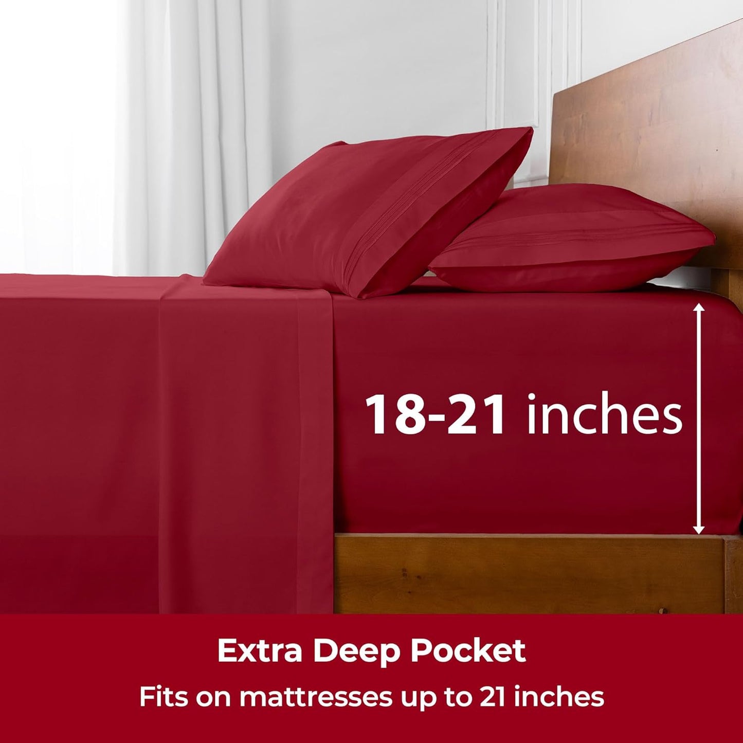 Mellanni Extra Deep Full Sheets - 4 PC Iconic Collection Bedding - Hotel Luxury, Ultra Soft, Cooling Bed Sheets - Wrinkle, Fade, Stain Resistant (Full, Brick Red)
