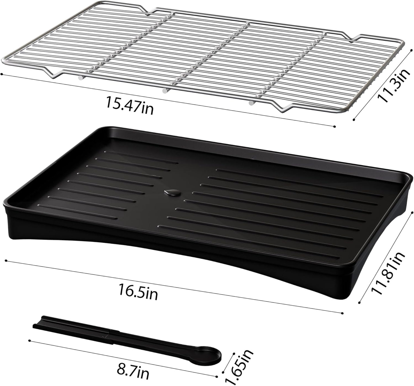 304 Stainless Steel Dish Drying Rack- Space-Saving Dish Rack, Dish Racks for Kitchen Counter, Fruit and Vegetable Drain,11.8''W x 16.5''L, Black