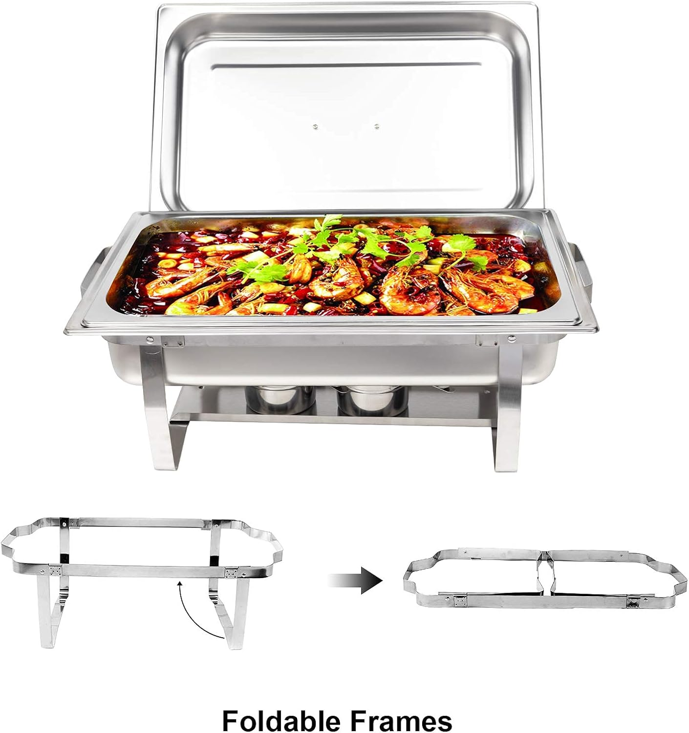 Valgus 8QT Stainless Steel Chafing Dish Buffet Chafer Set with Foldable Frame Water Trays Food Pan Fuel Holder and Lid Food Warmers for Parties, Banquet, Buffets, Wedding, Dining 2 Pack