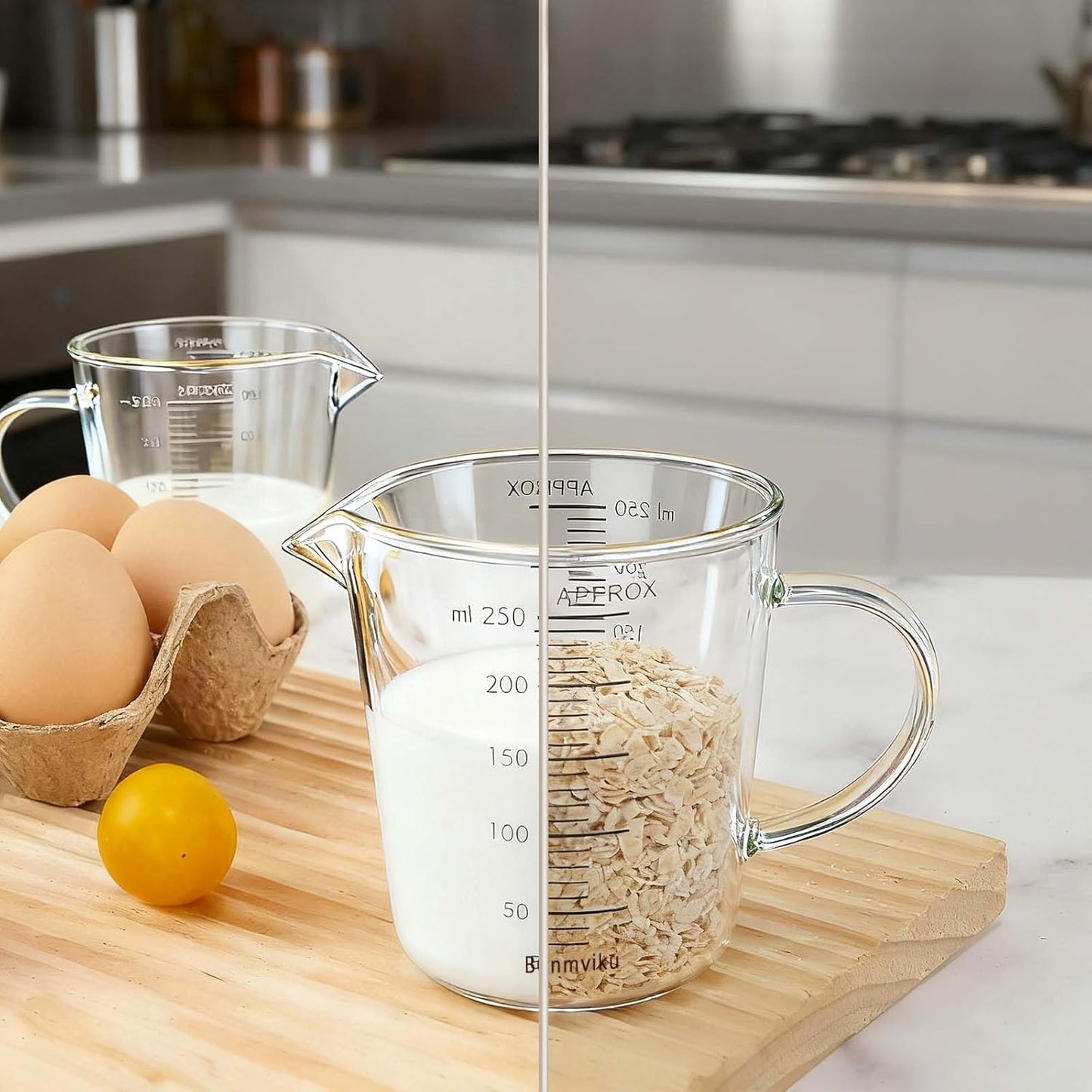 BCnmviku Glass Measuring Cups High Borosilicate [Insulated Handle | V-Shaped Spout]For Prepping Baking and Cooking Preheated Oven Dishwasher Freezer and Microwave Safe (250ml)