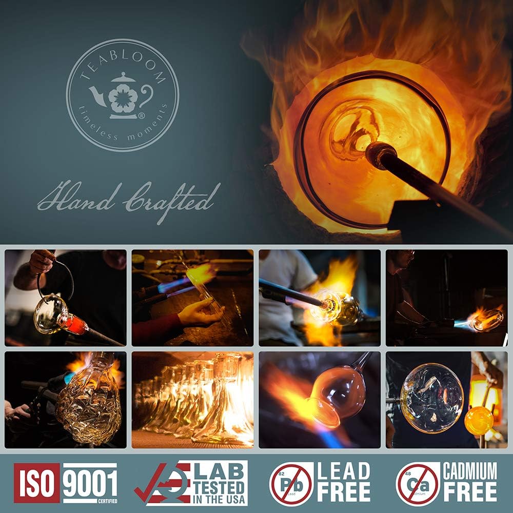 Teabloom Heritage Borosilicate Glass Teapot – 40 oz Classic Round Design with Stainless Steel Infuser – Stovetop Safe, Drip-Free Spout, Durable Heat-Resistant Tea Kettle for Loose Leaf or Teabags