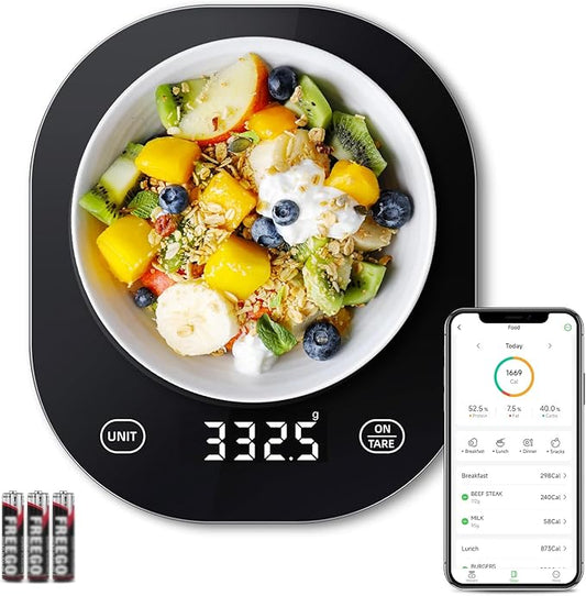 Arboleaf Smart Food Kitchen Scale, 22lb Digital Food Scale with Nutritional Calculator, Smart Kitchen Weighing with App for Macro, Keto, Calorie, Cooking, Grams and Ounces, 0.1oz/0.5g，Black