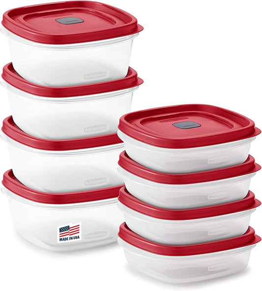 Rubbermaid 16-Piece BPA-Free Plastic Food Storage Set, Red Vented Lids - Microwave, Dishwasher Safe: Perfect for Meal Prep, Leftovers, and Kitchen Organization