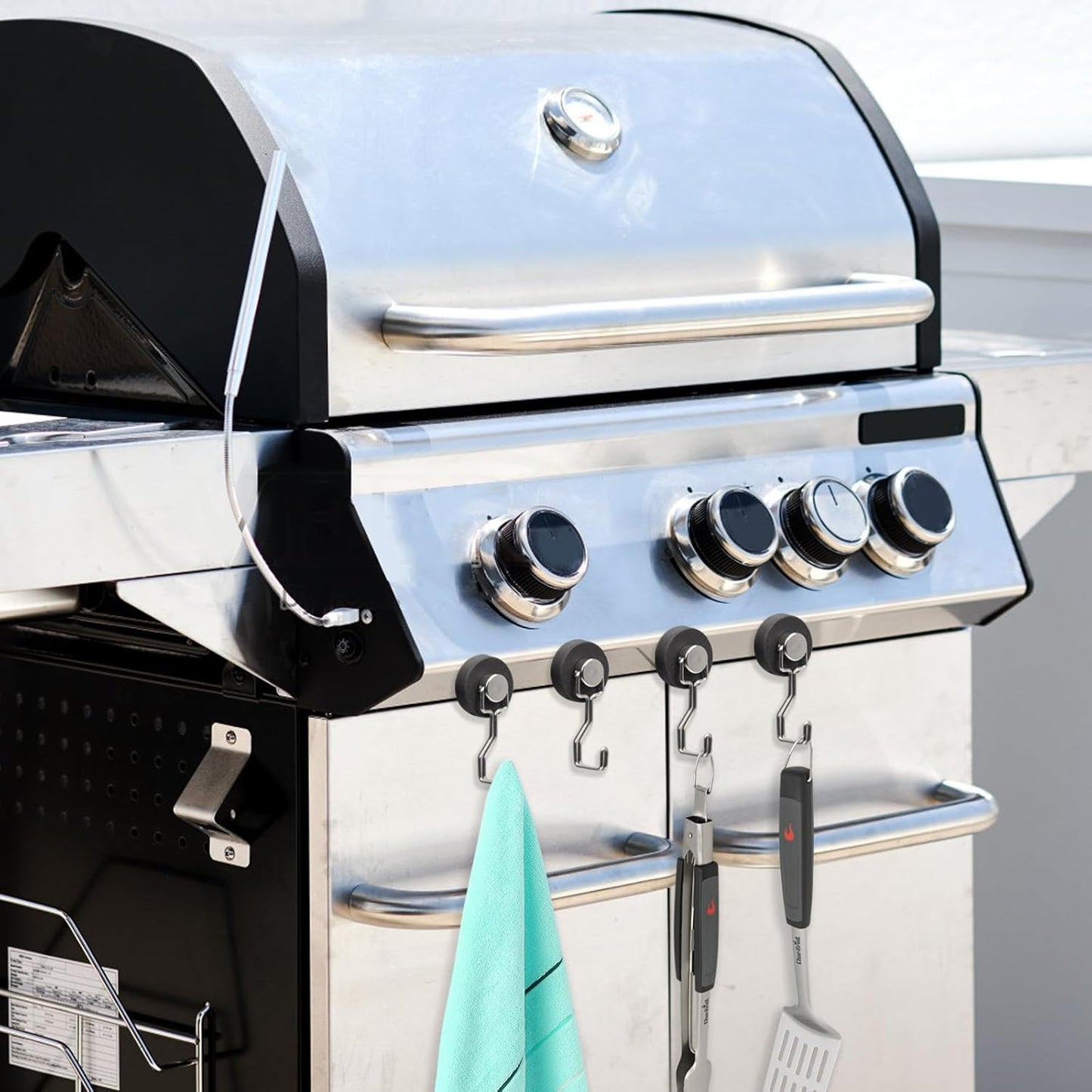 Magnetic Hooks for Grill & Refrigerator,Heavy Duty Magnet Cruise Ship Hook – Strong Magnet for Hanging Grill Tools, Kitchen Utensils, Towels, Outdoor Camping BBQ Accessories (Sliver，12 Pack)