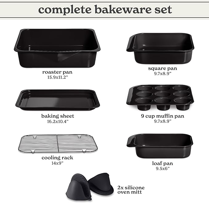 Country Kitchen Nonstick Stackable Bakeware Set - Deluxe Heavy Duty, Durable, Easy Release Baking Set, 8 Pcs, Black