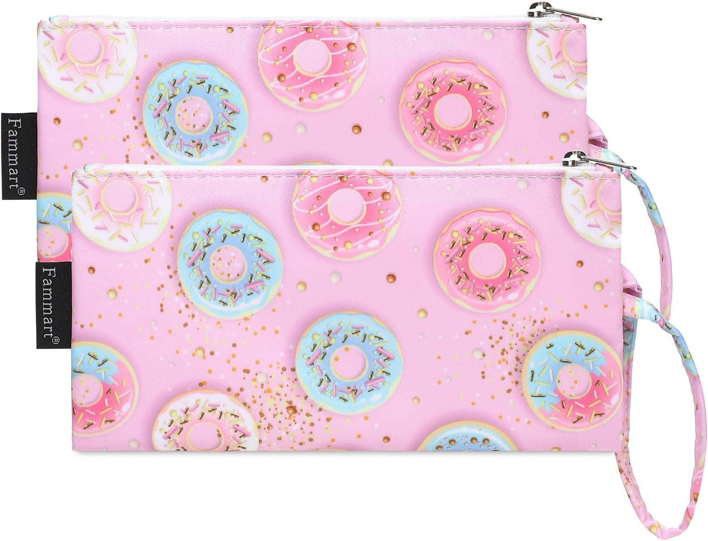 Reusable Sandwich Bag/Snack Bag for Kids & Adults, Dual Layer Lunch Bag with Handle, Washable, Food Safe, BPA Free (2-Pack, Colorful Donut)