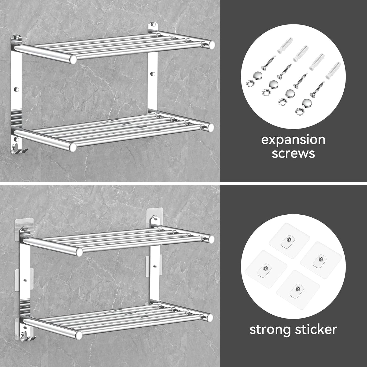 Adjustable Towel Bar for Bathroom Wall Mount17-30.7inch Adhesive Shower Towel Rack Stainless Steel Bath Towel Holders for Toilet Kitchen Double Towel Hanger (Double Towel Rack)