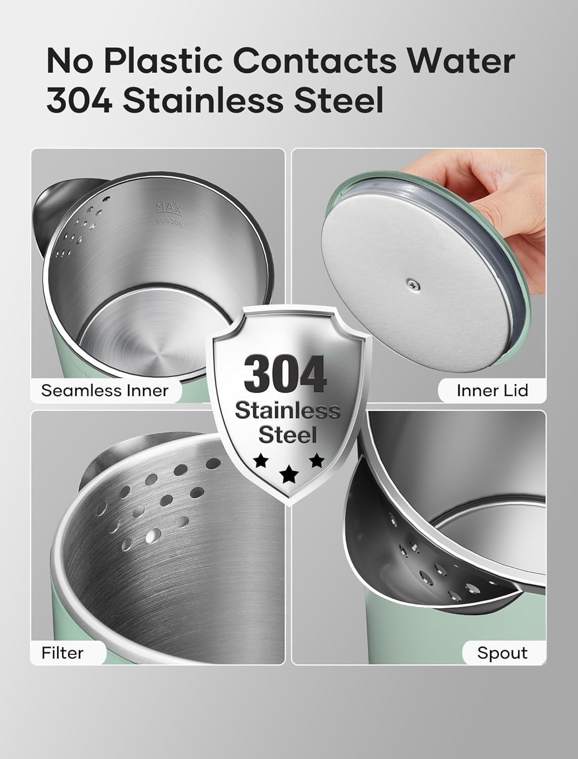 Sekaer Small Electric Tea Kettle Stainless Steel 0.8L Portable Travel Hot Water Boiler, Mini Electric Coffee Kettle with Auto Shut-Off & Boil Dry Protection, Cordless Base & Green