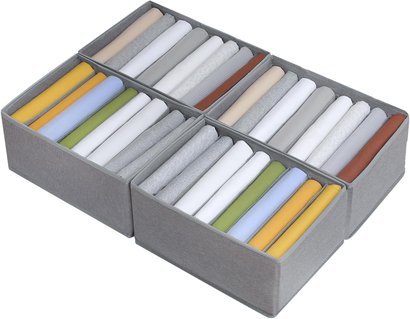 Qozary 4 Pack Drawer Organizers for Clothing, 8 Grids Foldable Closet Organizers and Storage Bins for Bedroom, Dresser Organizer Boxes for Thin T-shirts, Tank Tops