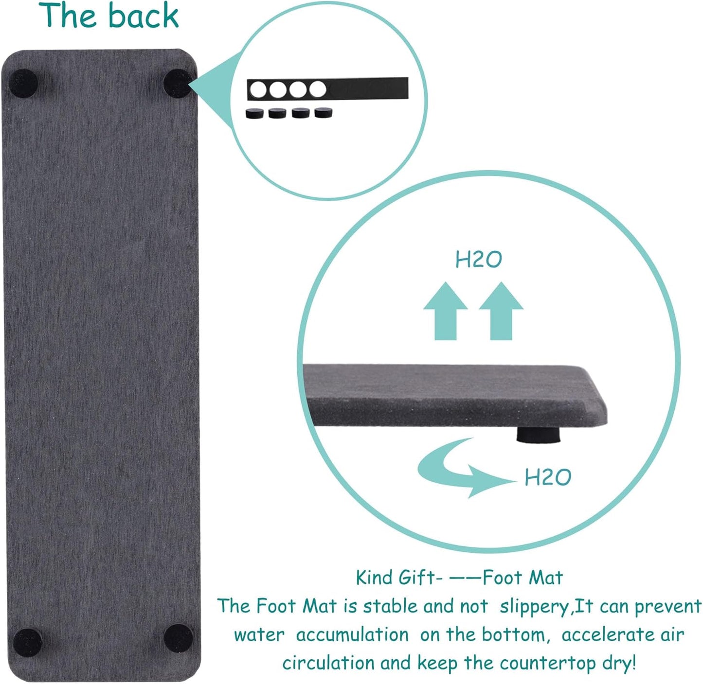 2 Pcs Water Absorbing Stone Trays, Kitchen/Bathroom Sink Soap Dish, Diatomite Tray Used for Hand Soap & Cosmetic Bottles in The Modern Home, 3.2" W x 10.2" L, Dark Gray