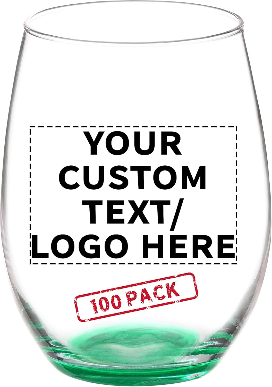 DISCOUNT PROMOS 100 ARC Stemless Wine Glasses Set, 21 oz. - Customizable Text, Logo - Chardonnay, Cabernet, Merlot, Sauvignon - Green