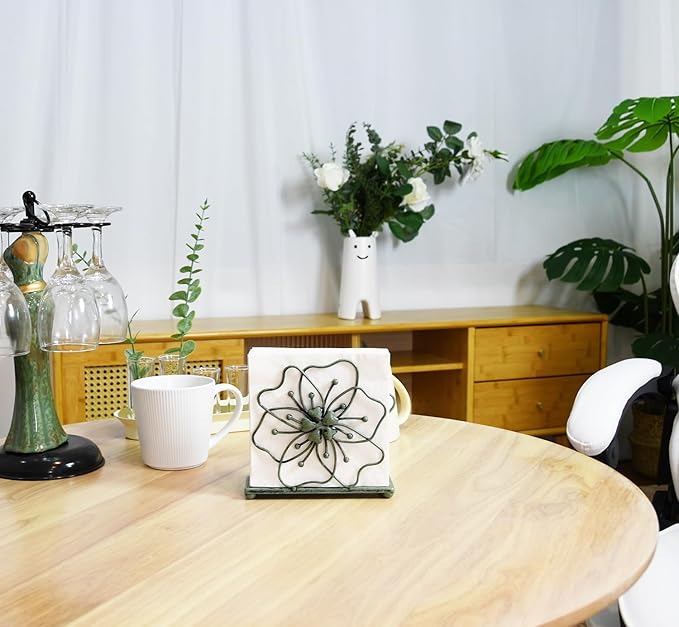 OwlGift Flower Style Napkin Holder, Freestanding Tissue Dispenser, Dining Table Napkin Storage for Home Kitchen Restaurant Picnic Party Wedding Housewarming – Green