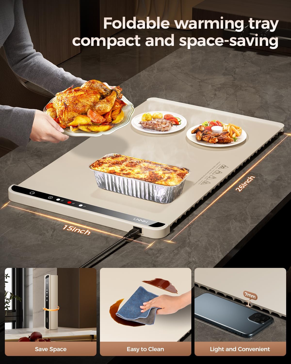 Warming Mat for Food,Food Warming Mat,Electric Warming Tray for Buffets Party and Home Daily Use,Heating Fastly in 10s,Portable Design,Timed Function for Your Family.