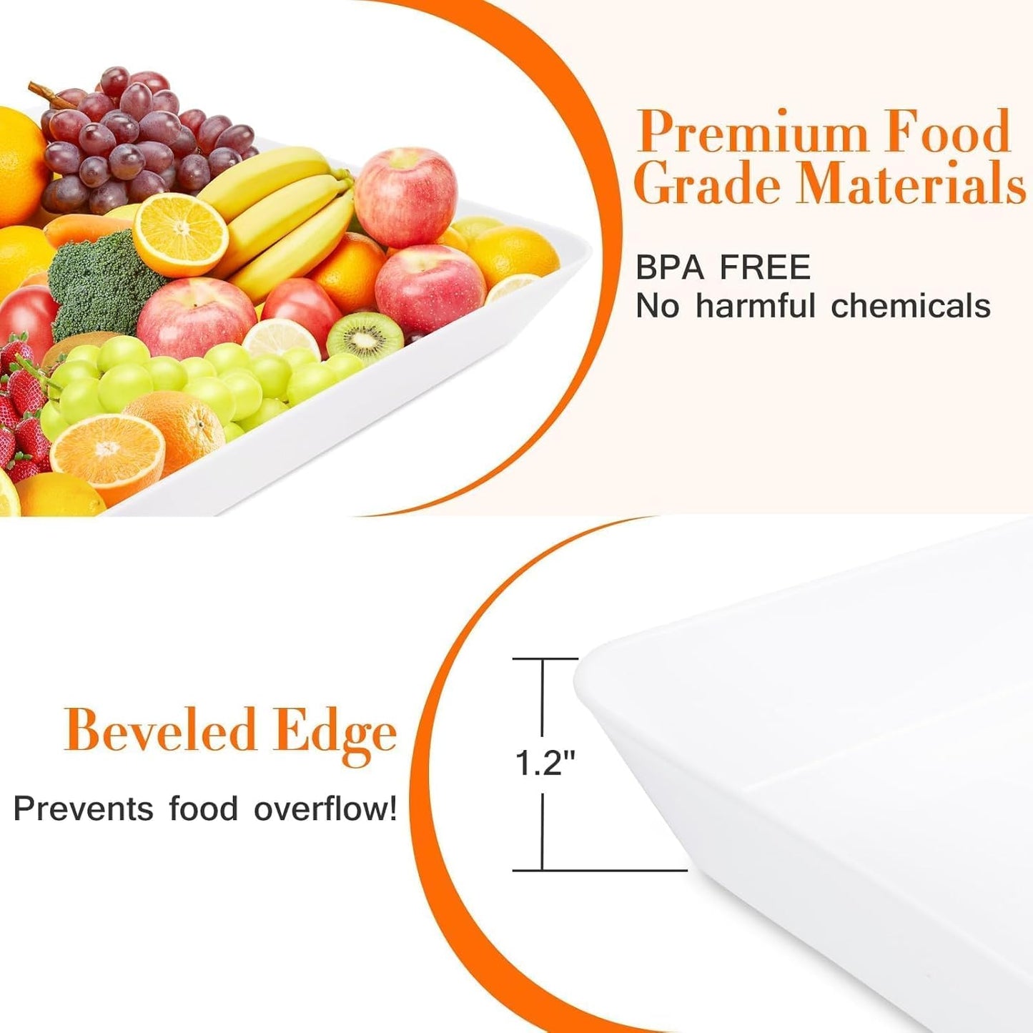 WOWBOX 5 pcs Serving Tray for Entertaining, Serving Platters for Fruit, Cookies, Dessert, Snacks, Reusable Plastic Trays for Serving Food and Pantry Organization in Kitchen & for Parties