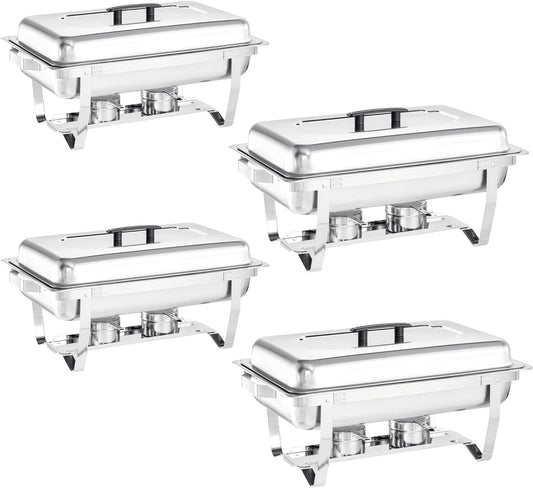 Chafing Dish Buffet Set 4 Packs,8 Quart Stainless Steel Foldable Rectangular Chafing Full Size Food Pan,Chafing Servers With Covers buffet servers and food warmers for parties wedding outdoor banquet