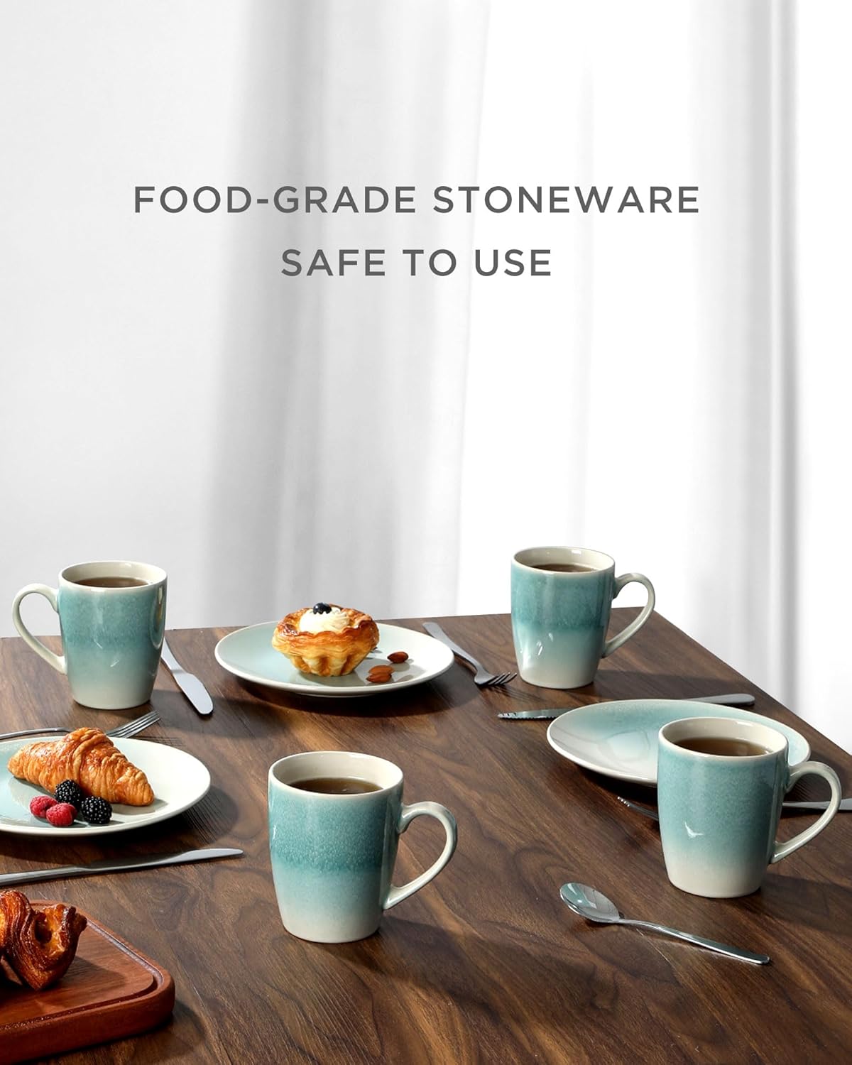 famiware Coffee Mugs Set, 13 oz Mug Set of 6, Stoneware Cups for Latte, Hot Tea, Mocha, Cocoa, Cappuccino, Microwave and Dishwasher Safe, Glacier Series, Aqua