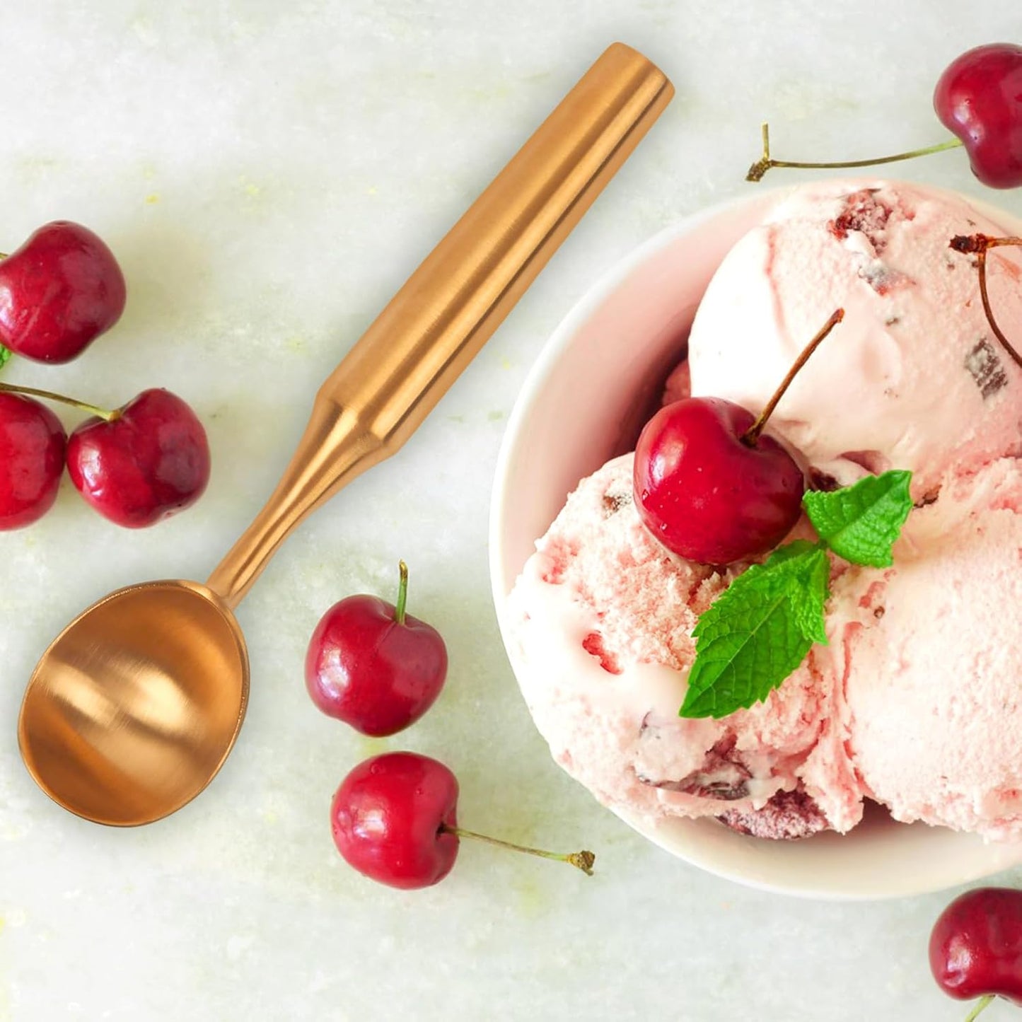 Heavy-Duty 304 Stainless Steel Ice Cream Scoop, 4.5 oz, Durable, Corrosion-Resistant & Dishwasher Safe with Ergonomic Grip for Perfect Scooping, Rosegold